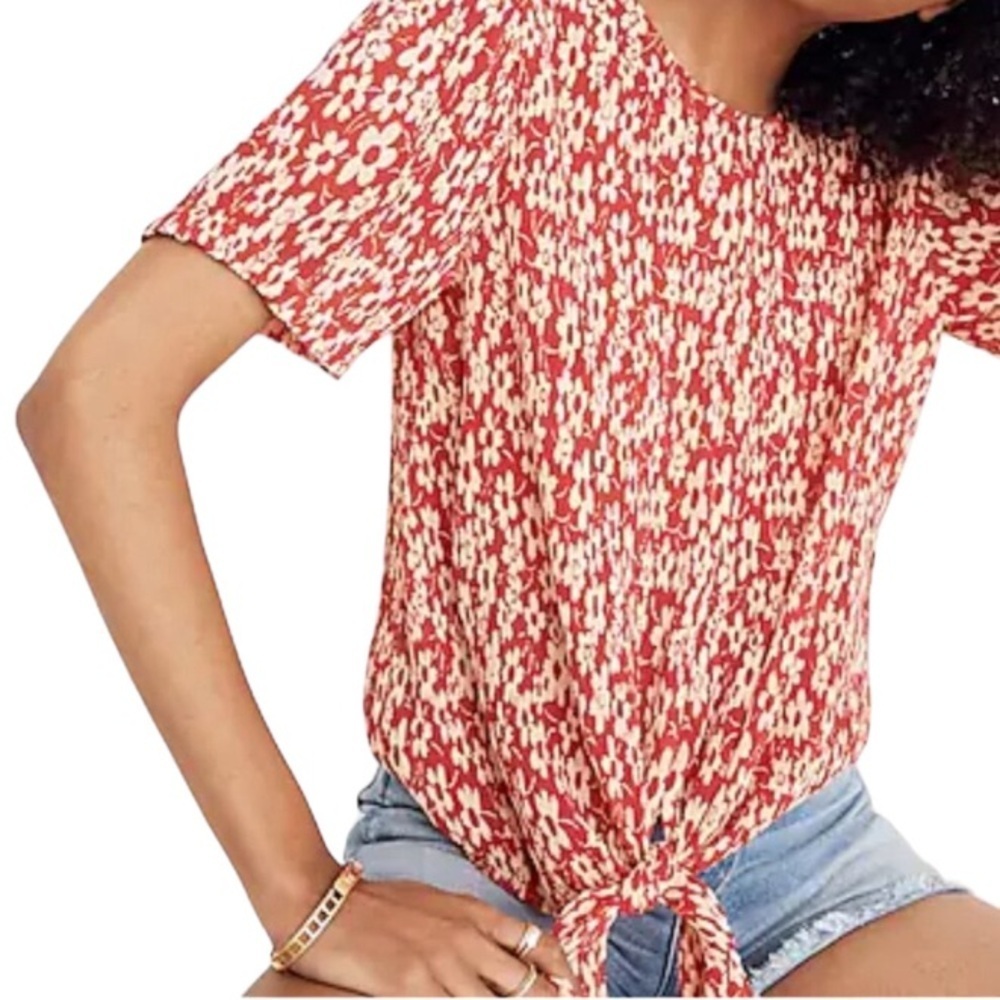 Madewell Floral Print Crinkle‎ Tie Front Button Back Blouse Size S